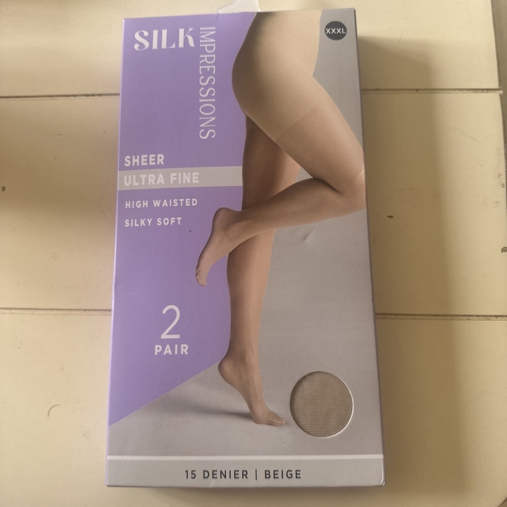 XXXL Silk Impressions Women's Ultra Fine Sheer Pantyhose Beige 2 Pair